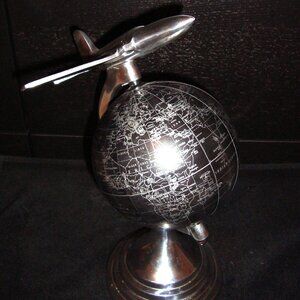 globe with aircraft flying overtop